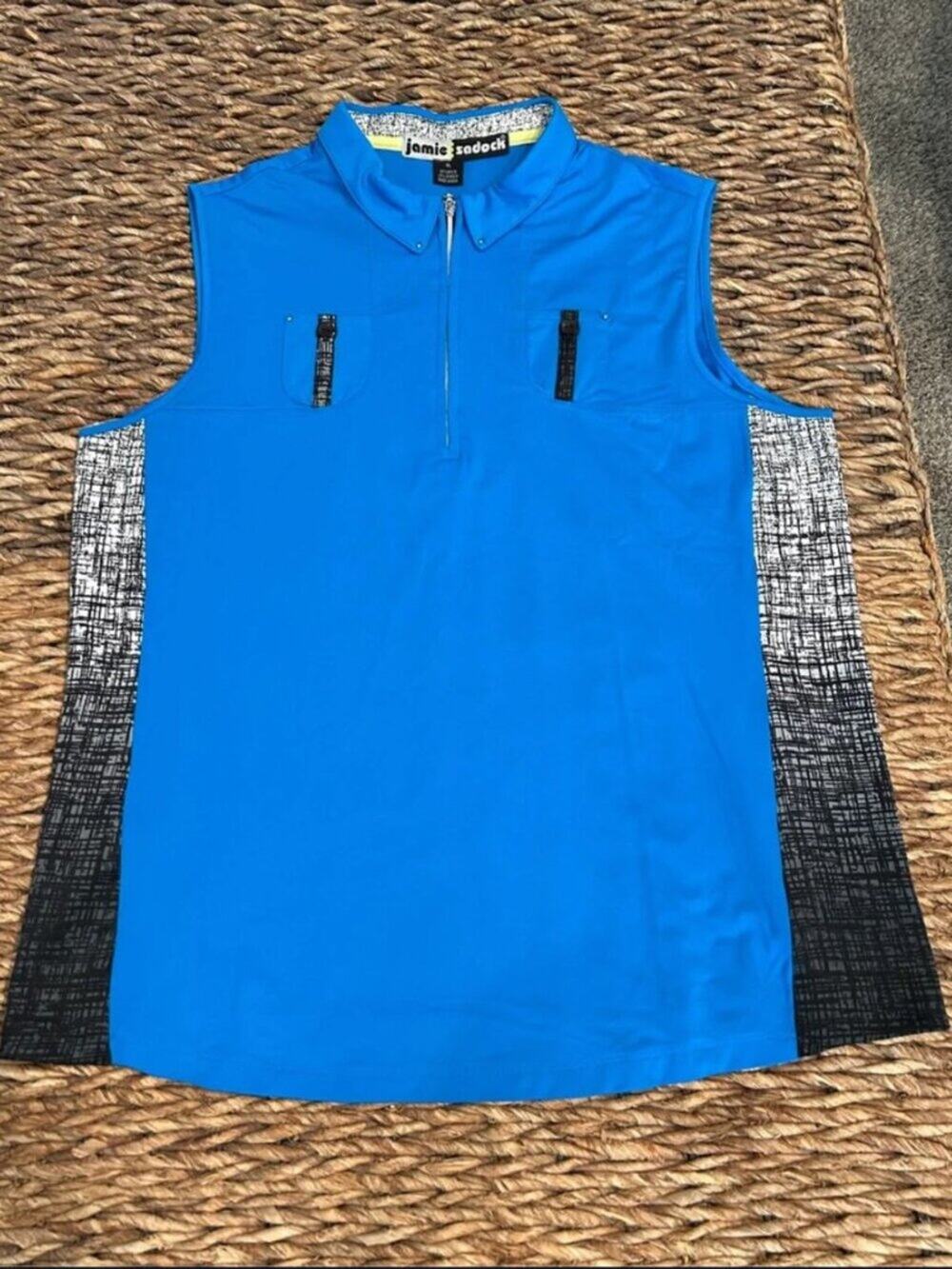 Jamie Sadock Blue Sleeveless Top with Black & White Side Panels Size M